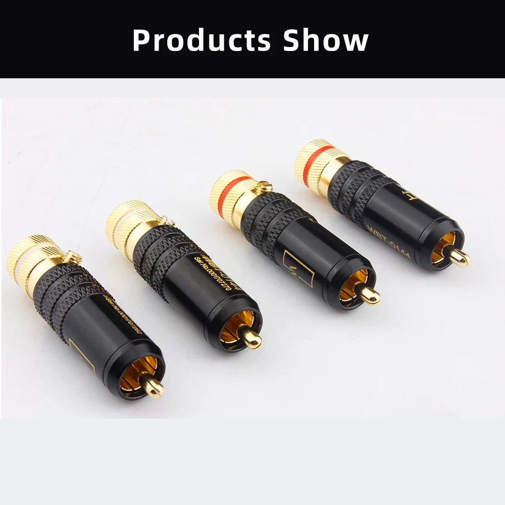 Imagem -06 - Banhado a Ouro Cobre Rca Plug Mayitr Durável Rca Conector Parafusos de Solda Bloqueio Áudio Vídeo Wbt Plug 53 mm 13 mm 16 Peças Lote Novo