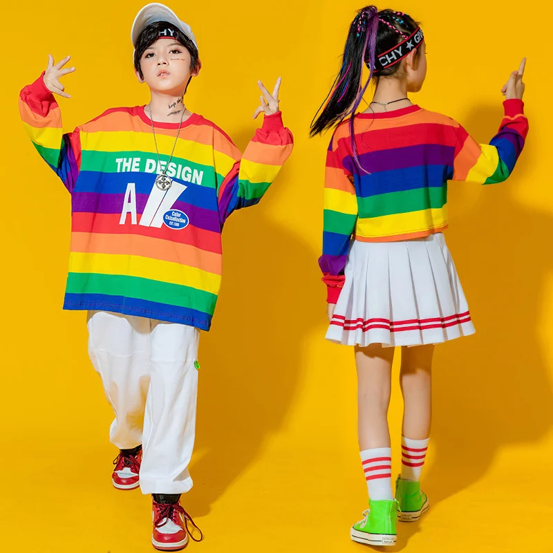 

Children's Hip-hop Trendy Clothes Boys and Girls' Color Stripe Suit Primary School Students' Hiphop Performance Trendy Clothes