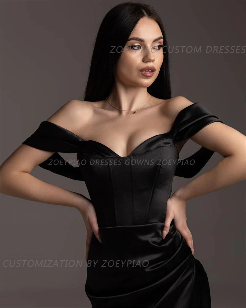 Gaun pesta bahu terbuka Modern gaun pesta wanita Satin panjang lantai kaki belahan gaun pesta gaun Backless putri duyung Vestido De Noche Elegante