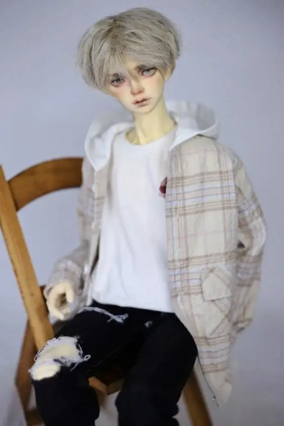 D04-B196 Kinder handgemachtes Spielzeug BJD/SD 1/3 1/4 MSD SD10 POPO68 Onkel 73 ID75 Karierte Strickjacke mit Kapuze, Hemdjacke, 1 Stück