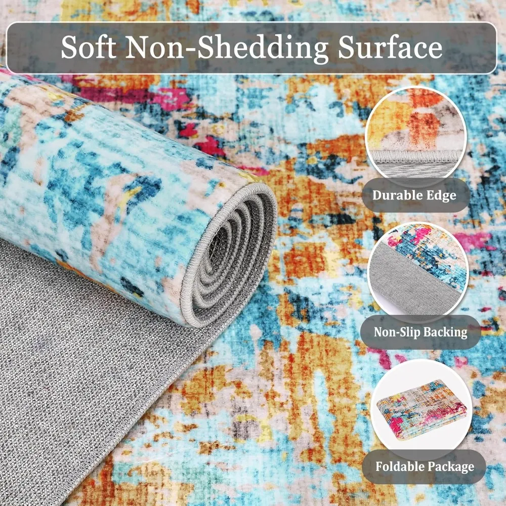 CAROMIO Colorful Abstract Area Rug, 5x7 Boho Washable Living Room Bedroom Rug Modern Non-Slip Non-Shedding Low Pile Area Rug Thr