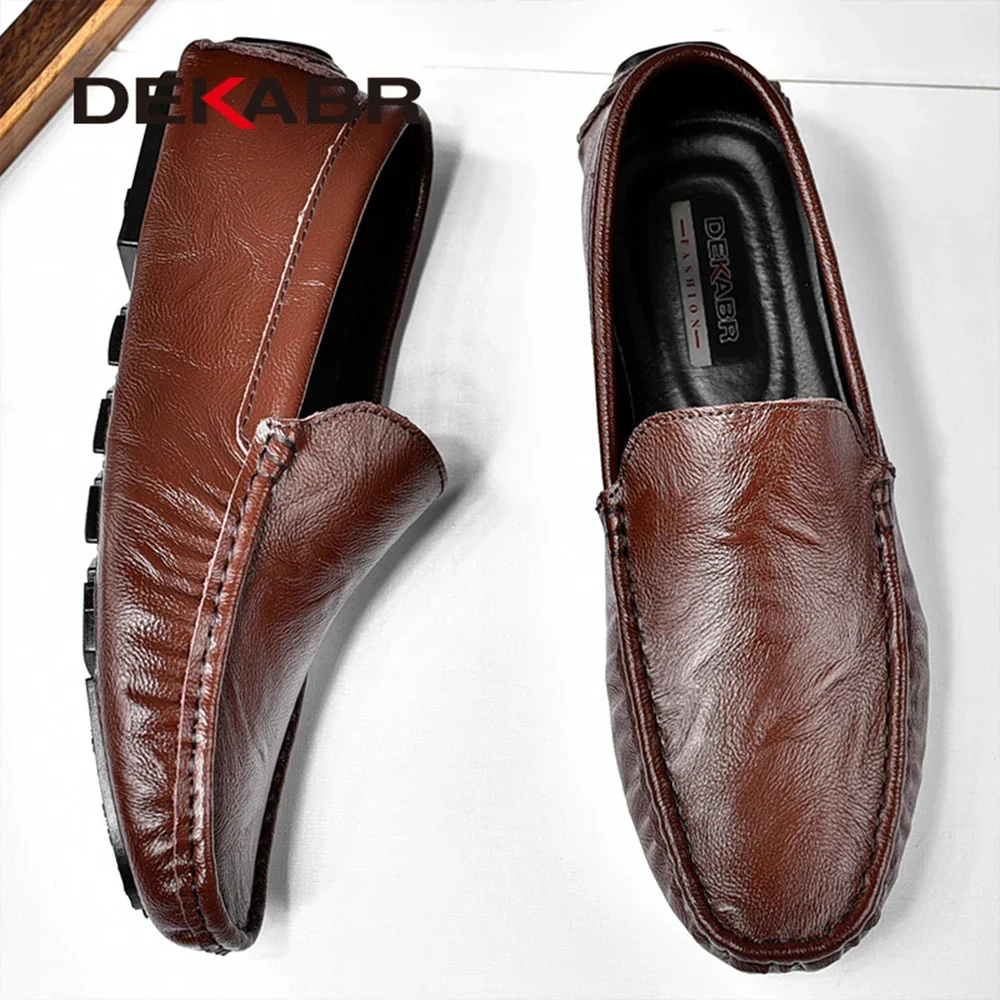 DEKABR Men High Quality Leather Loafers Men Casual Shoes Moccasins Slip On Flats Fashion Men Shoes Male Driving Shoes Size 38-47
