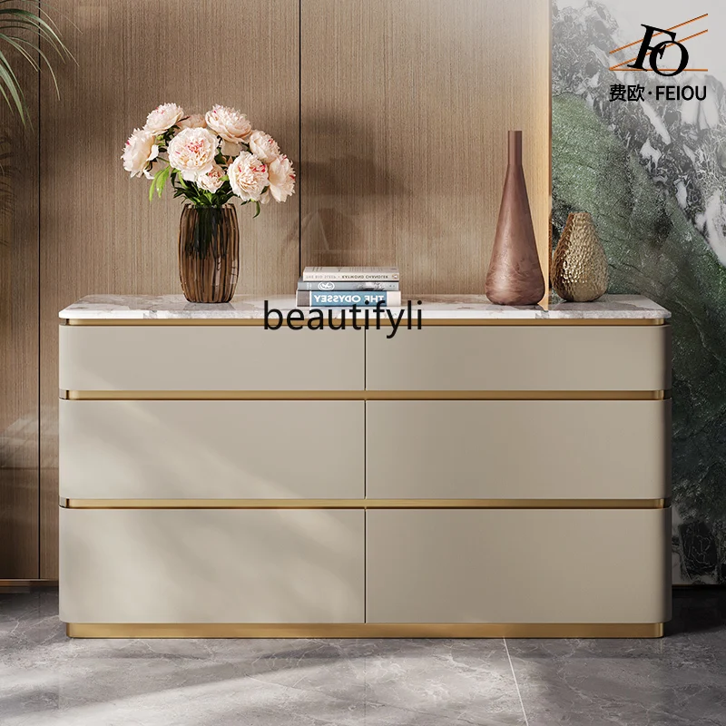 

Light luxury six-bucket cabinet marble high-end bedroom TV cabinet storage porch storage cabinet