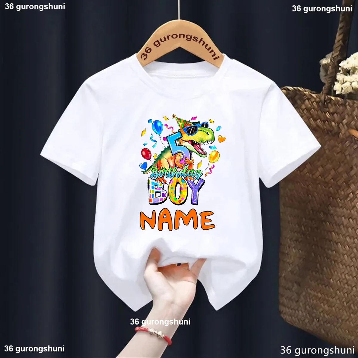 

Personalized Name Funny T-rex Birthday T-Shirt Boys 1-9 Years Number Print Toddler Tshirt Cute Kids Birthday Gift Tshirt Tops