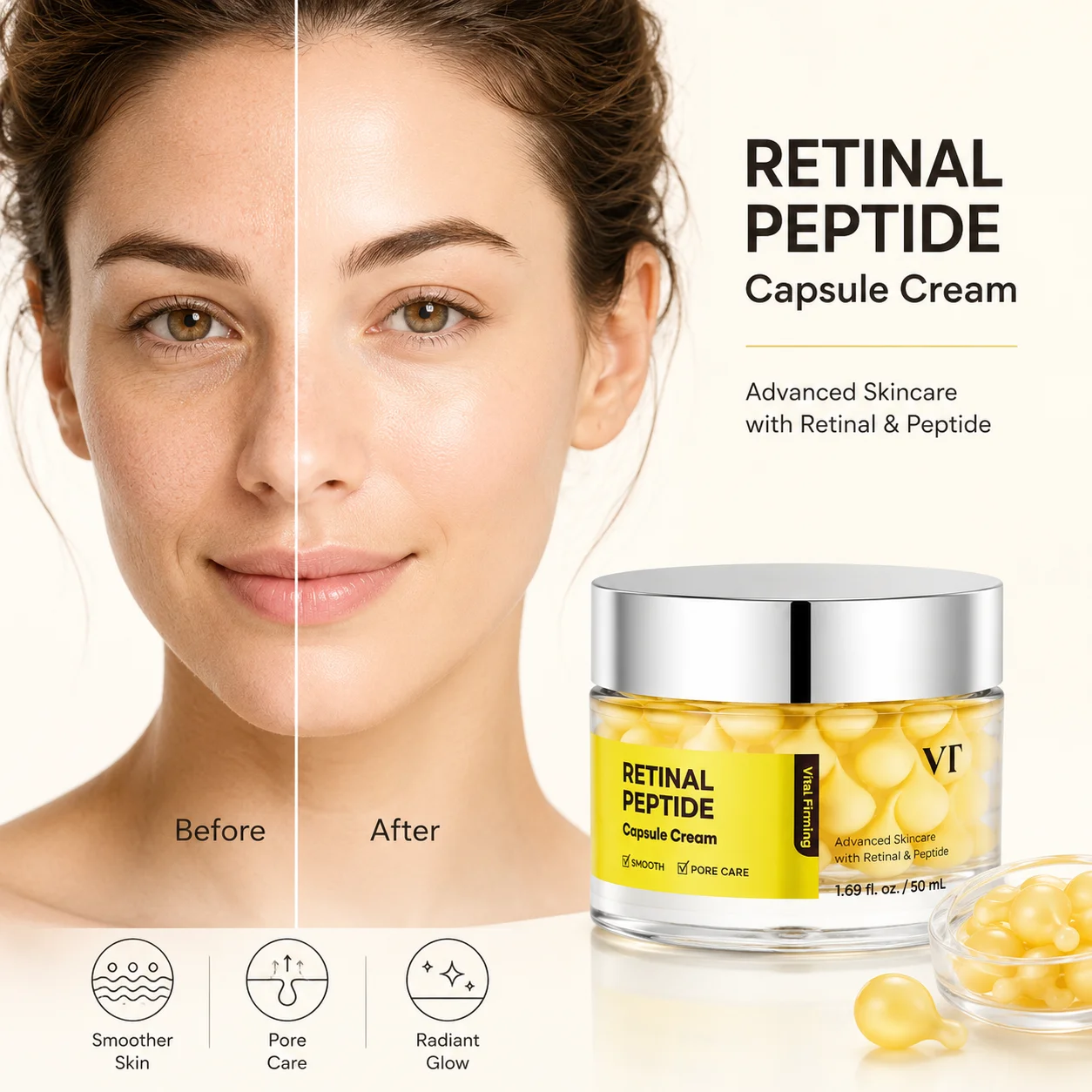 Retinal Peptide Capsule Cream 50ml Night Repair Hydrating Anti Aging with 9 Peptides Firming Barrier Repair Cream
