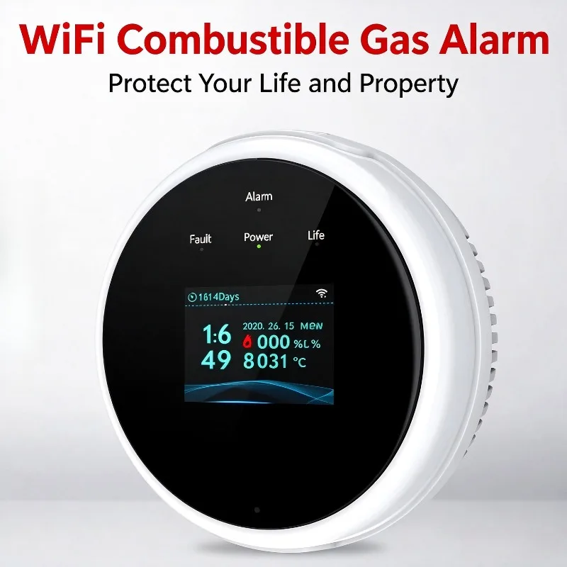 WiFi Combustible Gas Detector APP Remote Alert USB Powered Home Gas Leak Alarm Household Security Sensor