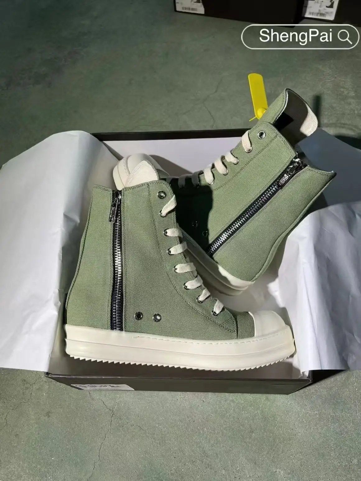 Rick Men's Casual Shoes Army Green Canvas High Top Owens Design Zipper Lace-Up Women's Sneakers Fashion Men's Shoes Women's Boot