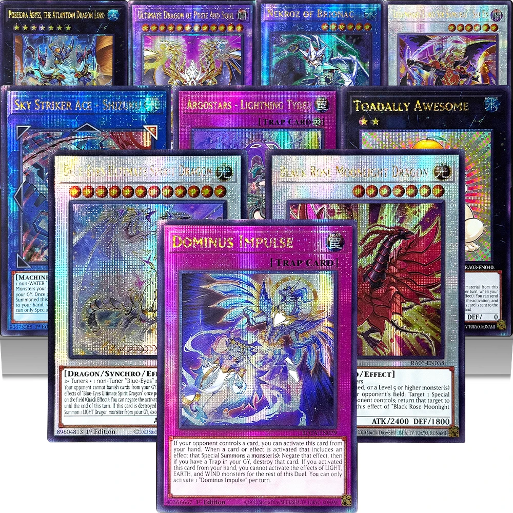Yu-Gi-Oh! Tarjetas de Juego Proxy Raras QCSCR, Dominus Impulse, Blue-Eyes Ultimate Spirit Dragon, Ultimate Dragon of Pride and Soul, Juguete DIY