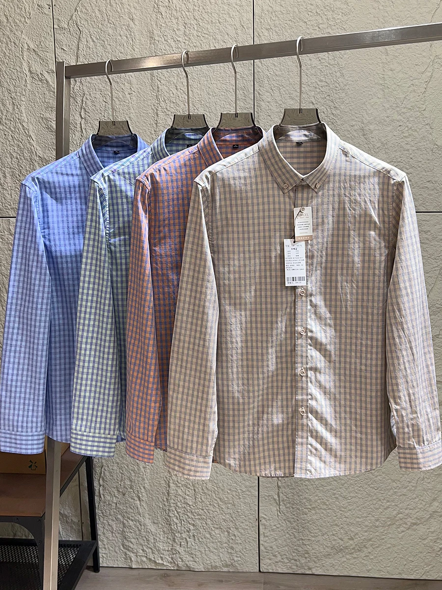 

Linen Cotton Blend Men's Long Sleeve Shirt Fashionable Spring Commute Checkered Casual Style Breathable Comfortable