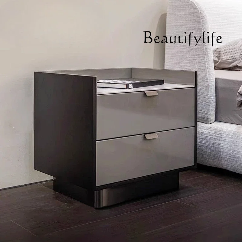 Italian bedside table Modern light luxury high-end bedside storage cabinet Master bedroom Designer bedside table