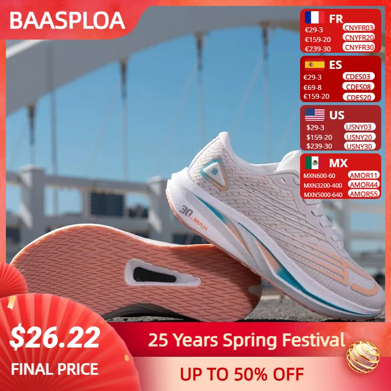 Baasploa Women Professional Training Running Shoes Breathable Lightweight New Sport Shoes Women Carbon Plate Cushioning Sneakers