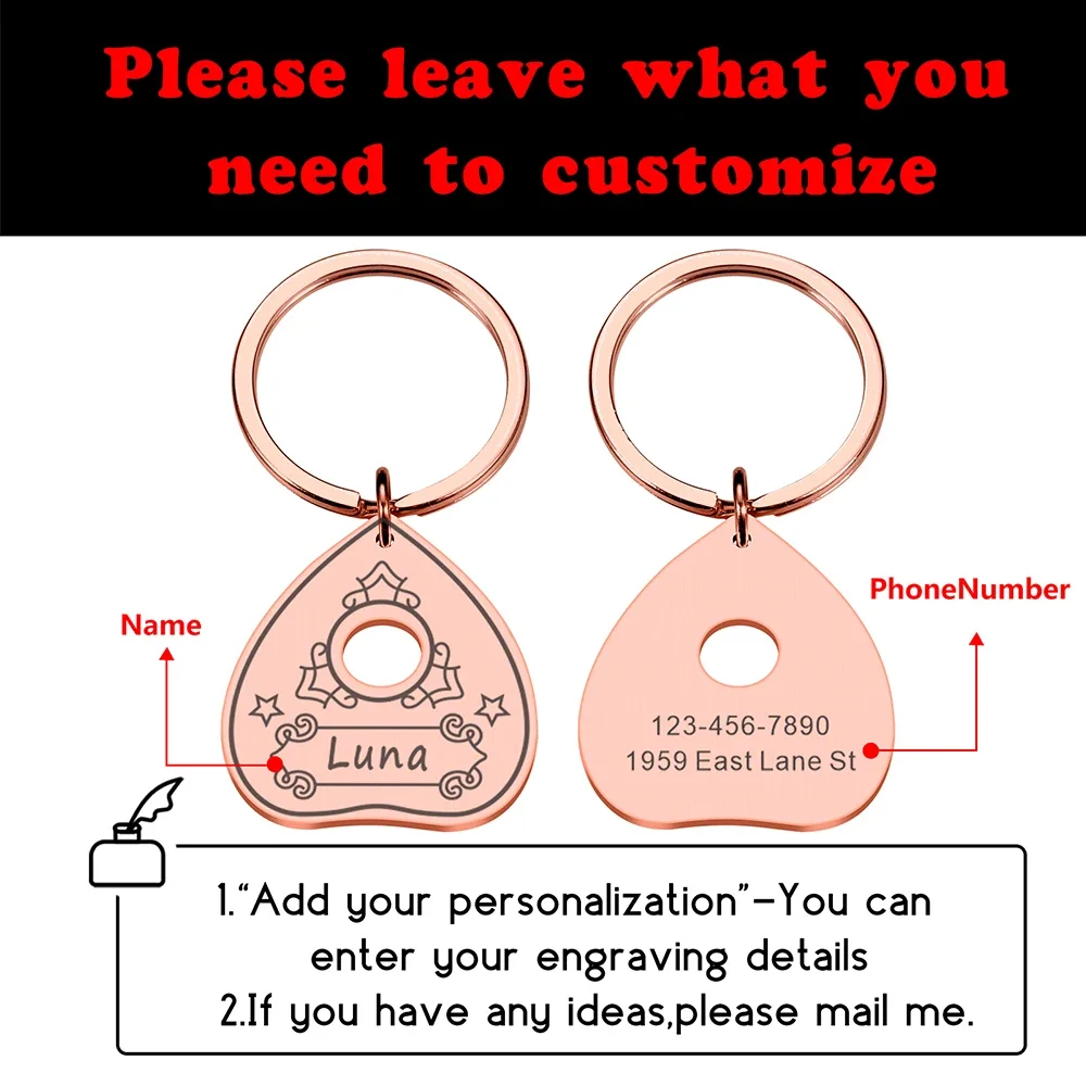 Customized Pet ID Tags Ouija Planchette Tag Name Plate Engraved Name Phone Number for Puppy Kitten Cat Collar Ouija Board Tag