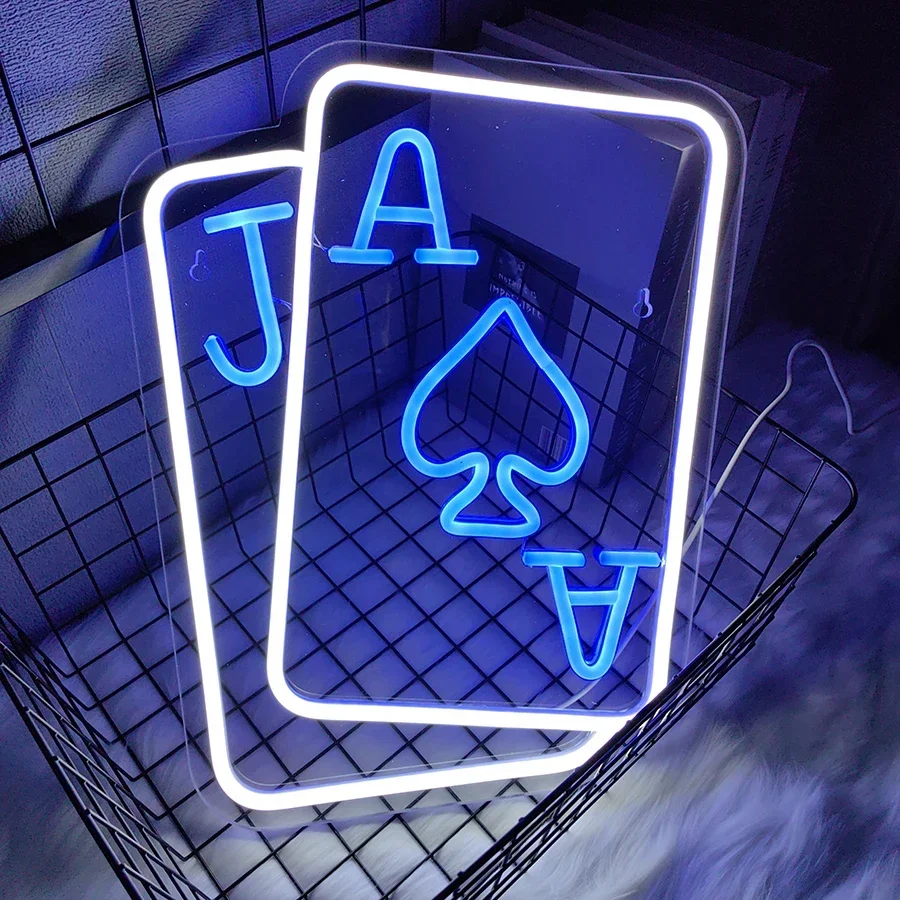 壁飾り用ledポーカーライト、男性用洞窟、ゲームルーム、バー、寮、サイバーパンクカジノ、ヴィンテージパーティー装飾、トランプ、ネオンサイン