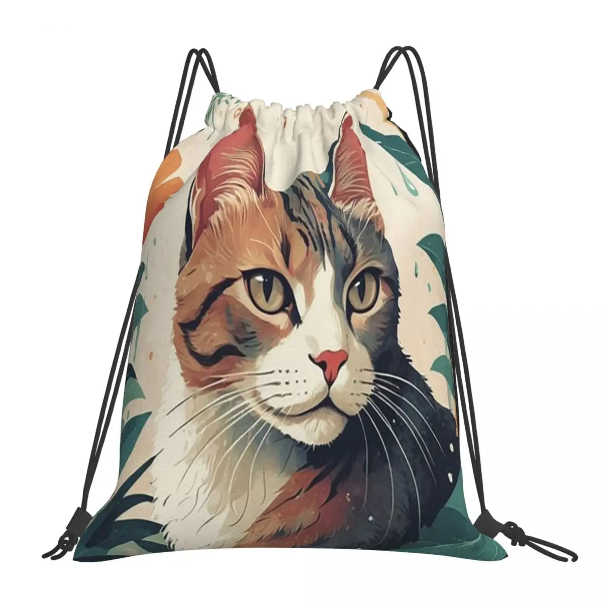 Cats Flowers Backpacks Multi-function Portable Drawstring Bags Storage Bag Book Bags For Travel School