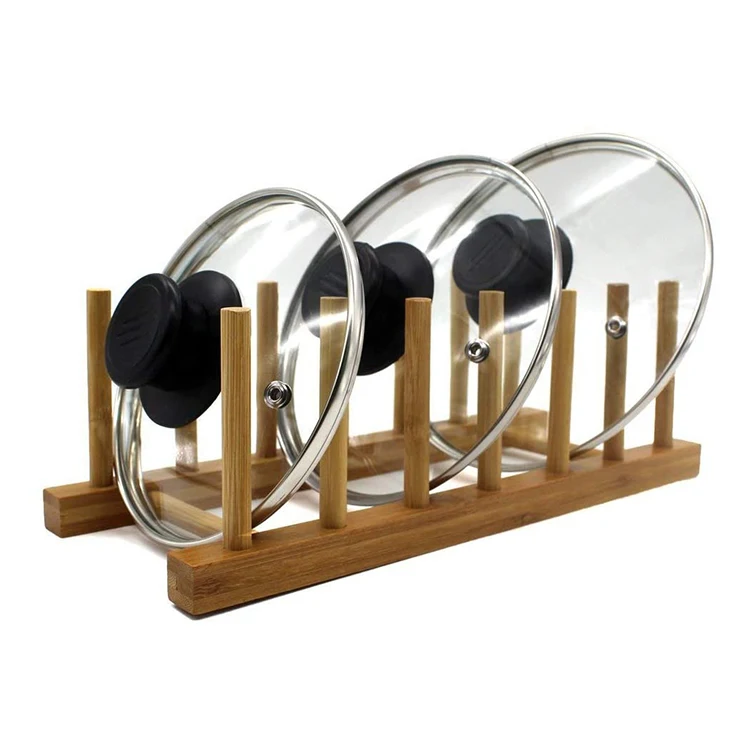 

Kitchen Dish Pot Lid Storage Organizer Rack Stand Bamboo Plate Holder, Multifunctional Bamboo Wood Desk Cup Holder