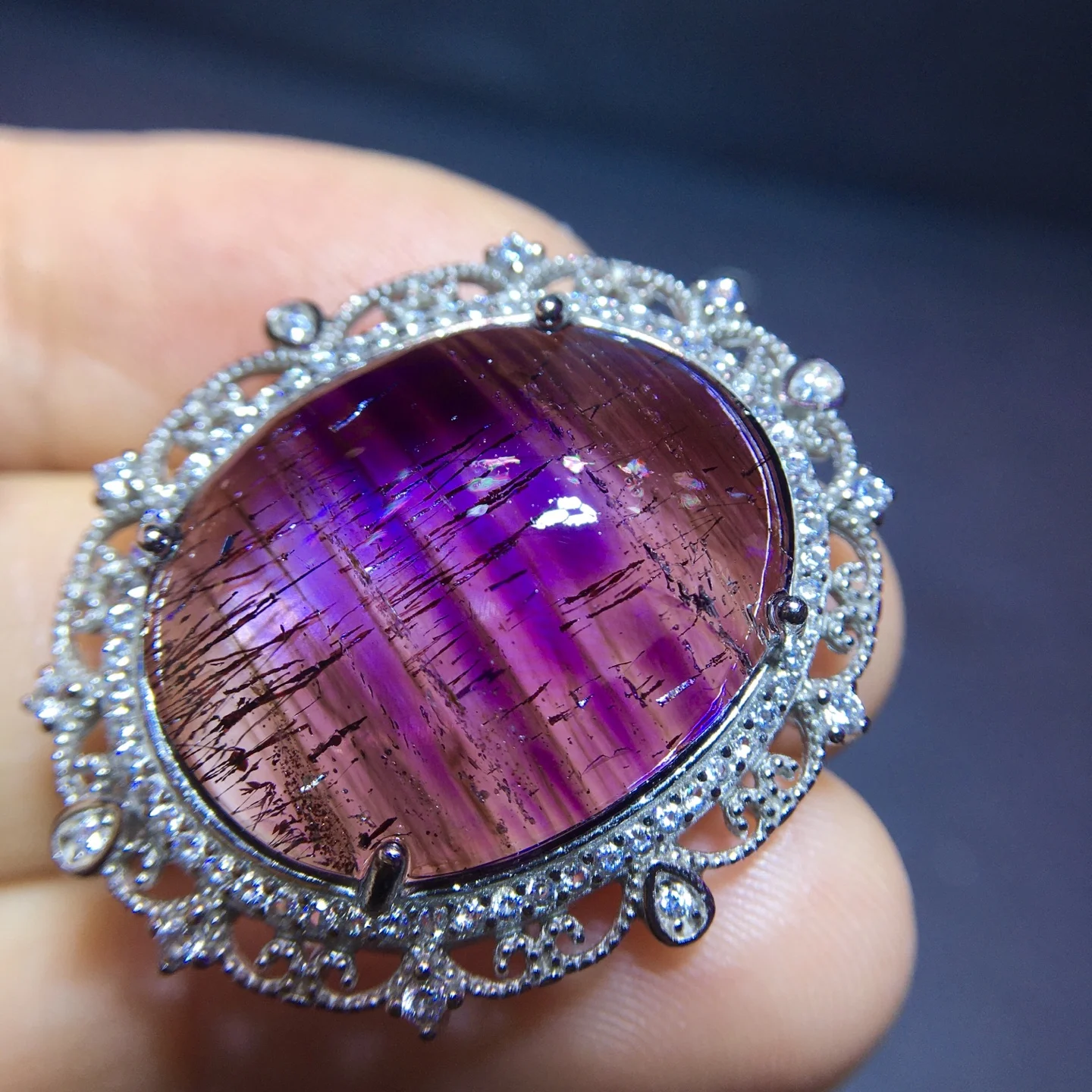 Natural Red Purple Super Seven 7 Adjustable Ring Rutilated 23/18.5mm Women Men Jewelry AAAAAA