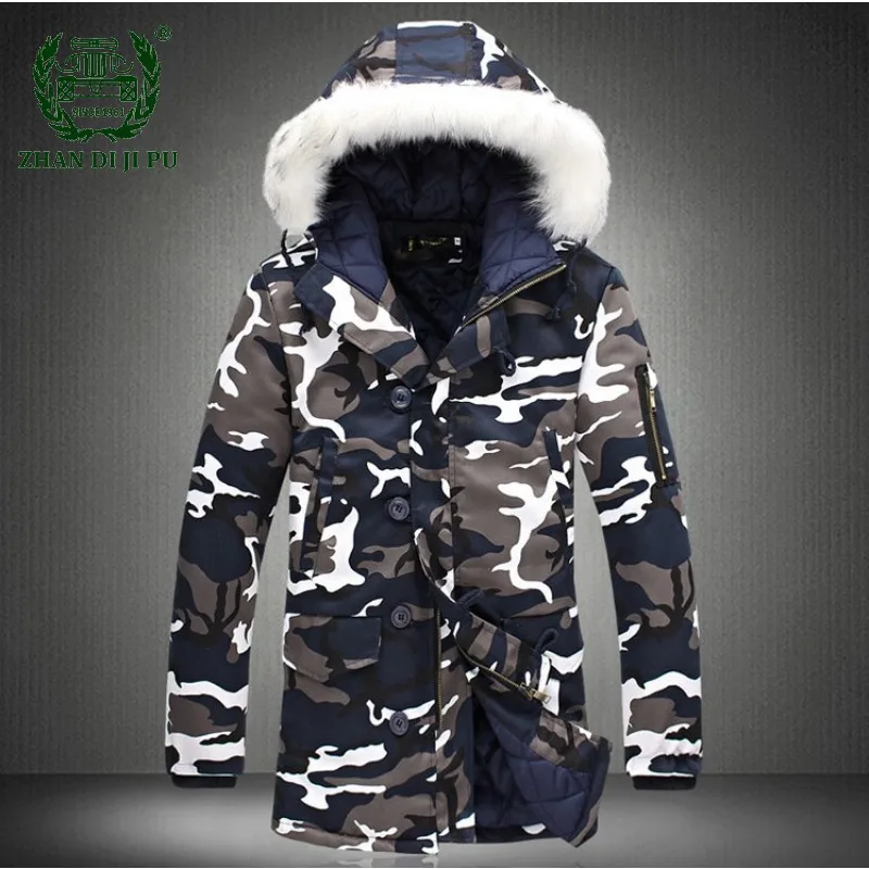 

Winter Parkas Long Jacket for Men Hooded Thick Warm Casual Fashion Parka Camouflage Army Green Coats Men Clothing Overcoat 3XL