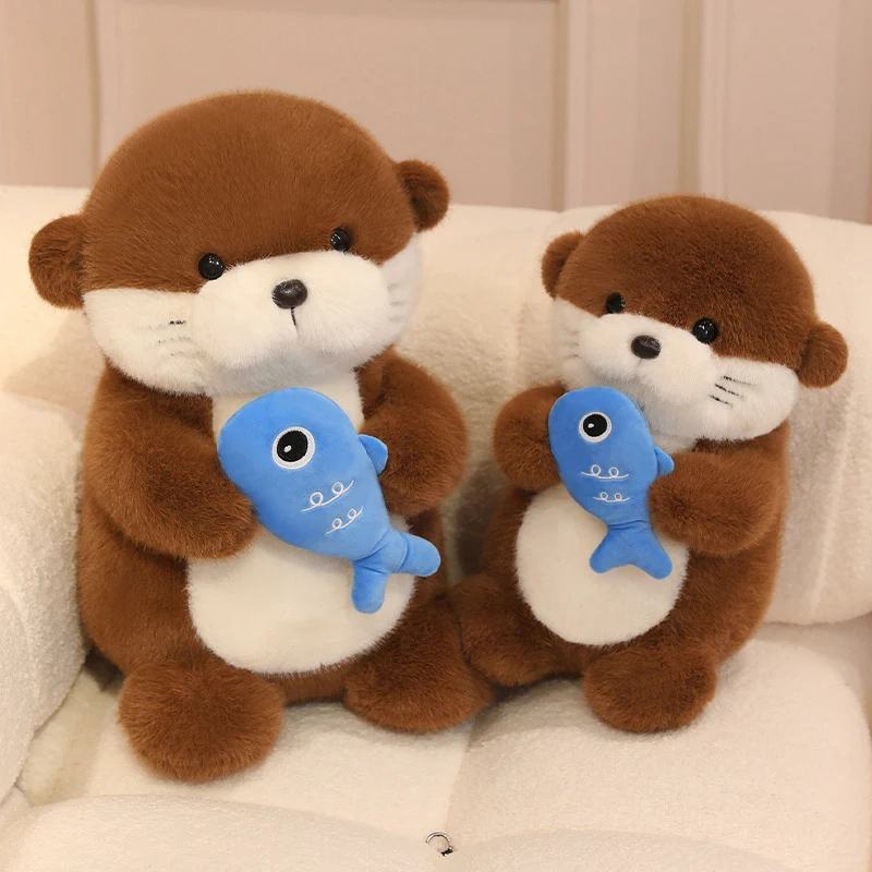 Kawaii  Otters Hold Fish Animals Plush Toys Soft Dolls Comfortable Fabric Office Soft  Pillow Cartoon Dolls Girls Birthday Gifts