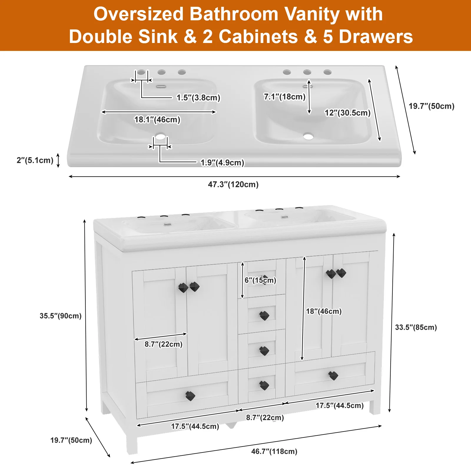 47.3 Inch White Bathroom Vanit - огляд і ціна Home Bathroom Vanity Combo