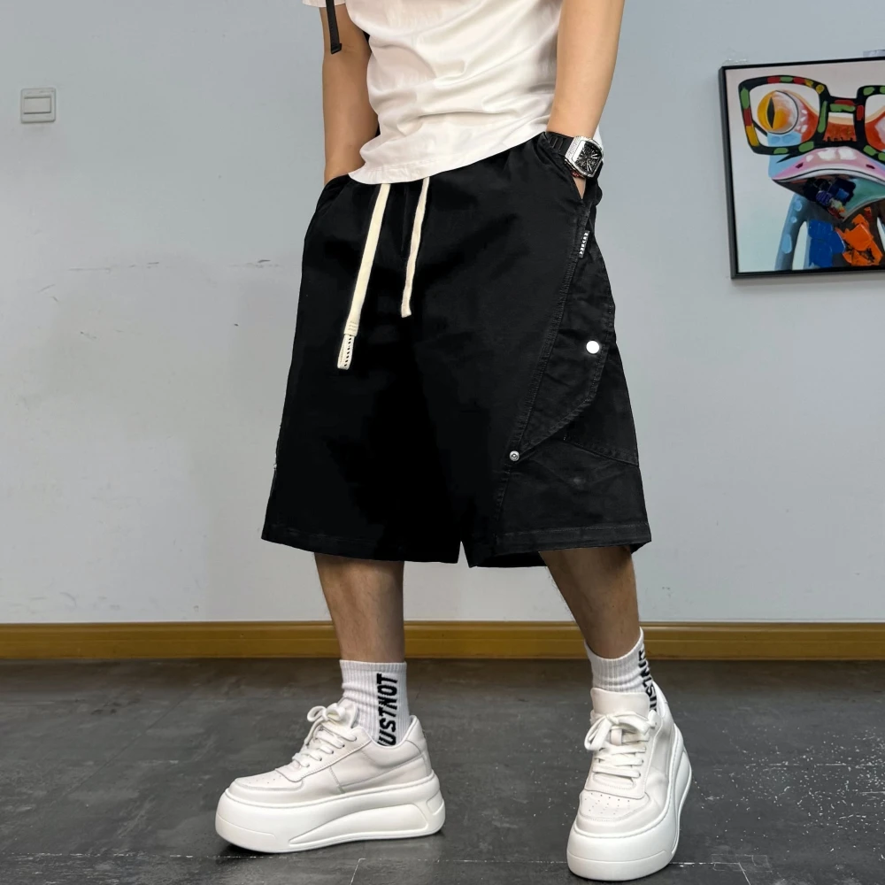 เกาหลีStreetwear Baggy Cargoกางเกงขาสั้นสําหรับชายฤดูร้อนเฮฟวี่เวทขนาดใหญ่ 5 นิ้วWorkwearขนาดใหญ่สบายๆแฟชั่นยูทิลิตี้กางเกง