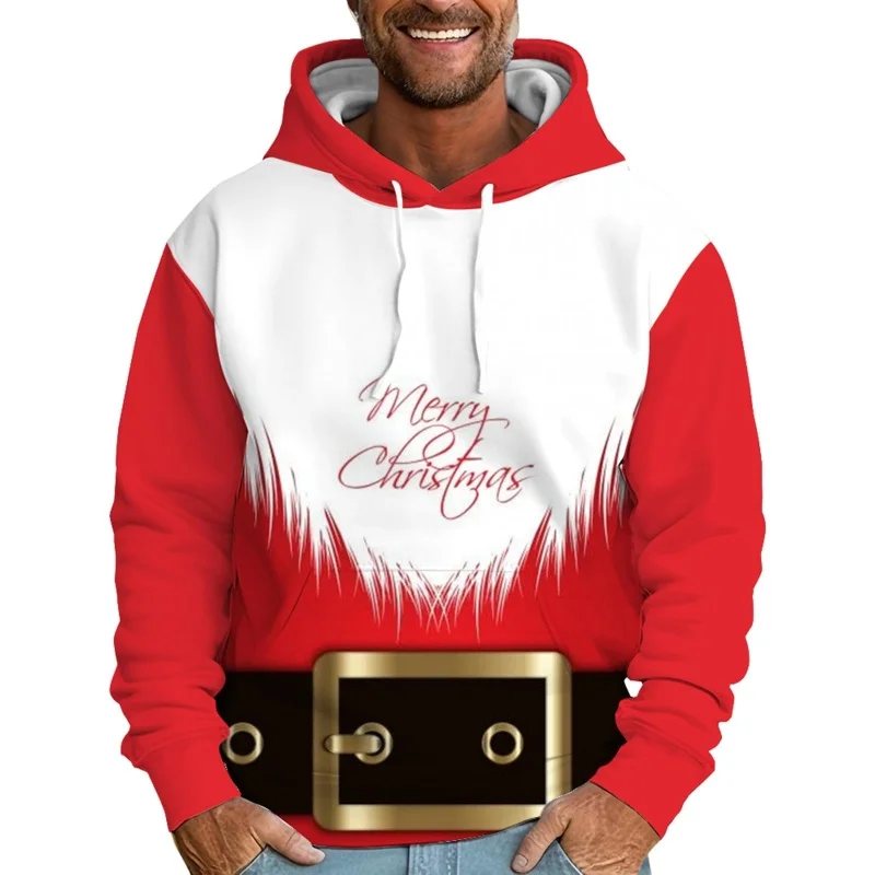 Felpa con cappuccio da Babbo Natale per uomo donna vestito da elfo di Natale pullover con stampa 3D felpe casual top felpa ampia a maniche lunghe