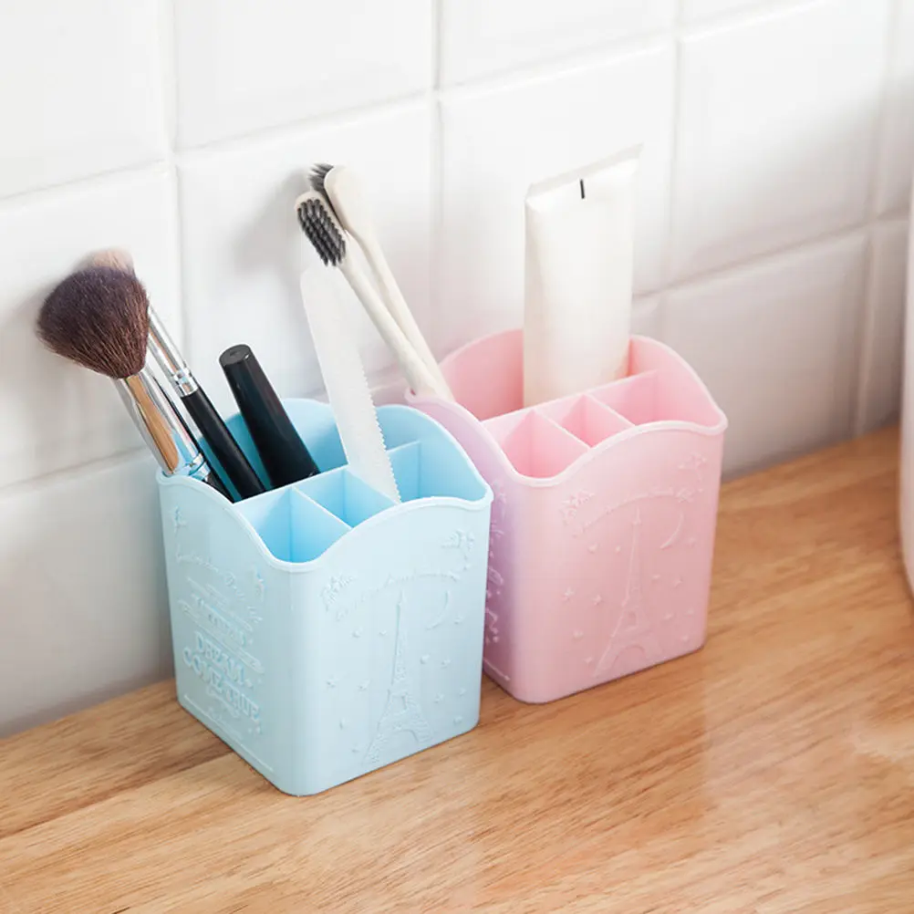 Four-Grid Desktop Organizer Tower Pattern PP Storage Box for Nail Art Supplies Lipstick Eyeliner Pens Jewelry Brushes