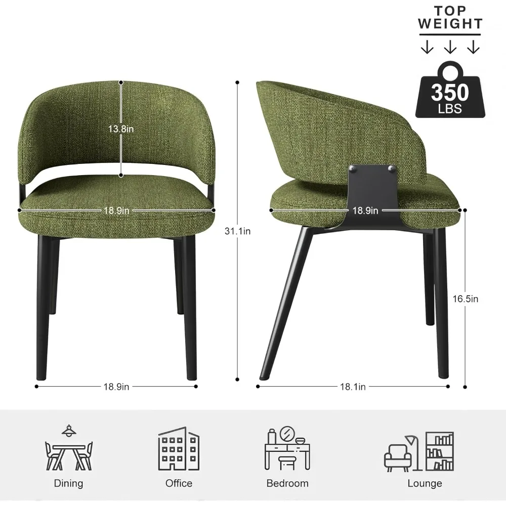 زوج من كراسي تناول الطعام المصنوعة من القماش المنجد الحديث مع نمط أسطواني ومساند للذراعين وتصميم خلفي منحني للمطبخ