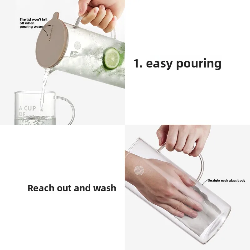 Cold Water Cold Kettle, Household Water Storage High Temperature Resistant Borosilicate Glass, Large Capacity Pot