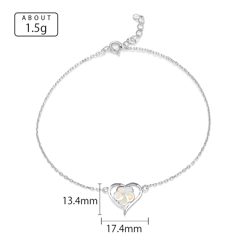 MYOP 925 Sterling Silver Fashion Heart-shaped Flower Opal Bracelet Simple Style Personalized Bracelet Summer Party