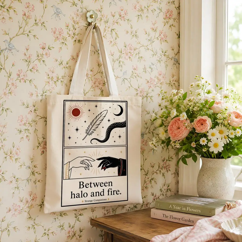 Good Omens Aziraphale & Crowley Angel Demon Canvas Tote Bag Versatile Storage for Shopping Work School Travel Daily Use