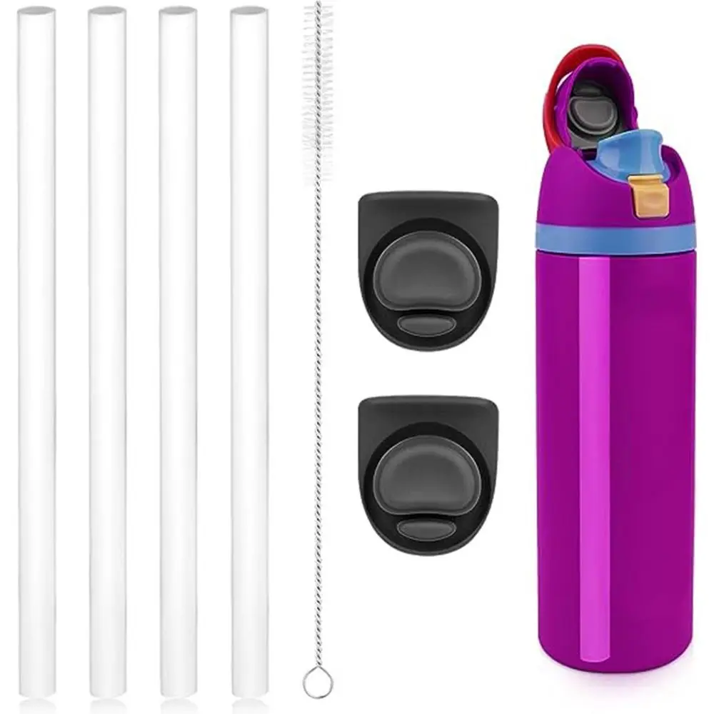 Silicone Water Bottle Straws Reusable Spill Proof Straw Cleaning Brush Water Bottle Top Lid for Owala FreeSip Bottle