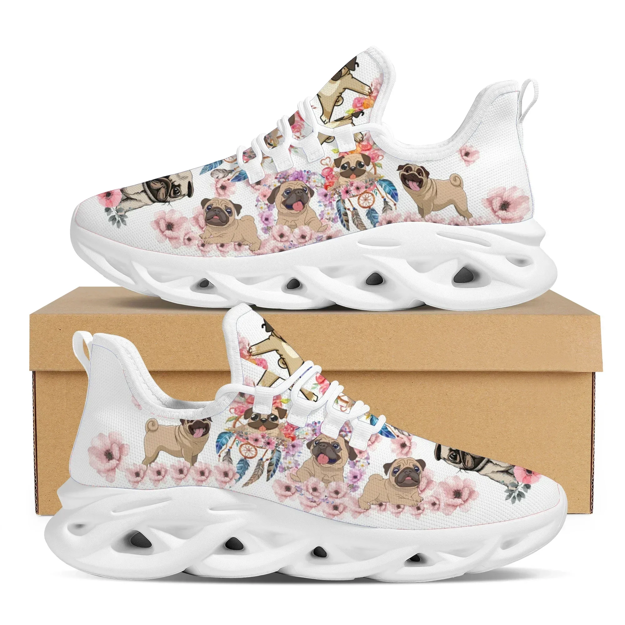 Cute Bulldog Floral Print Women's Mesh Shoes Height Increasing Platform Shoes for Dog Lovers Non-Slip Running Tennis