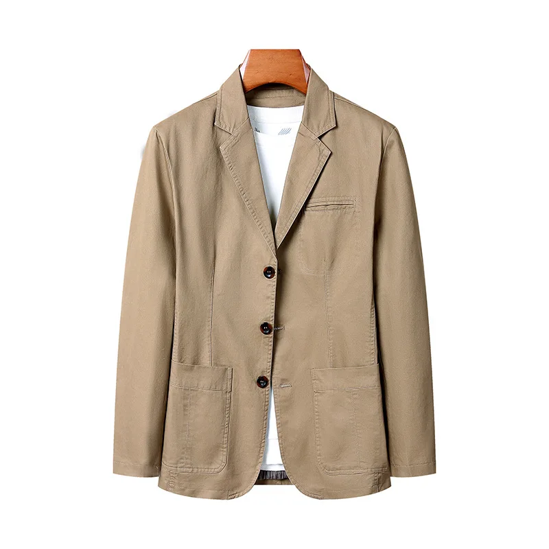 KIDWHXR Blazer Man Retro Turn Down Collar Single-breasted Men Suit Coat Loose Pocket Long Sleeve Versatile Male Casual Outerwear