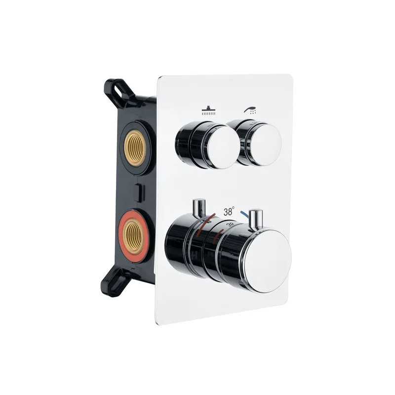 #￥Polished 2-Way Silver Wall Faucet Thermostatic Bath Shower Mixer Diverter Valve Push Button Concealed Design for Hotels Villas
