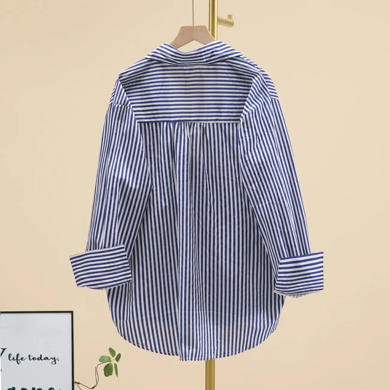 100% Pure cotton Striped Printed Shirt for women Simple Korean version loose Medium long Casual Tops Fashion Long sleeved Shirts 4