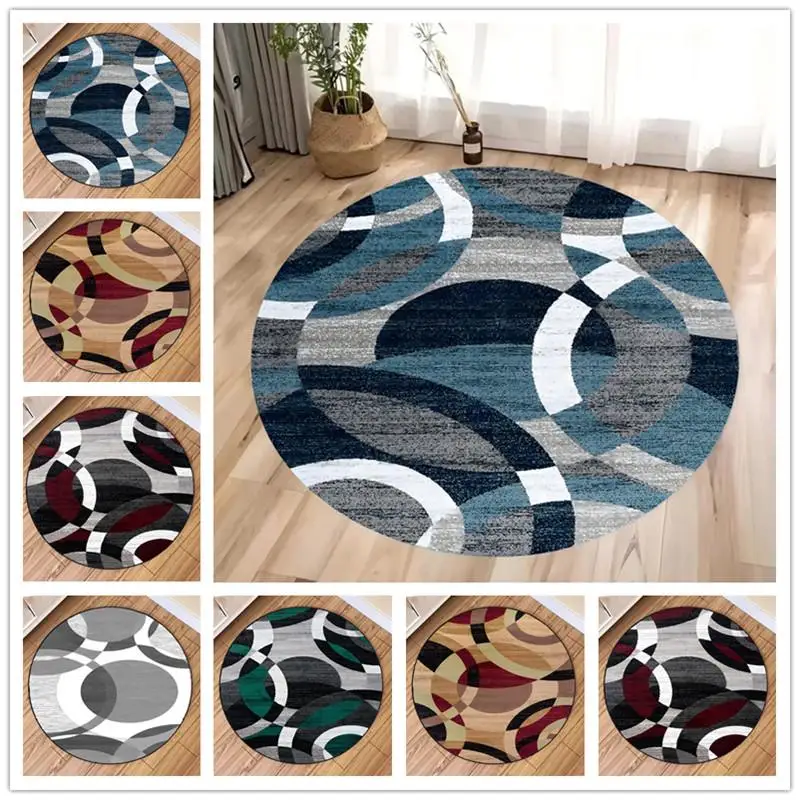 Moderner Blockmuster-Rundteppich Kreisförmige Teppiche für Wohnzimmer Schlafzimmer Deko Rutschfeste Matte Sofa Stuhl Bereichsteppich Heimdekoration
