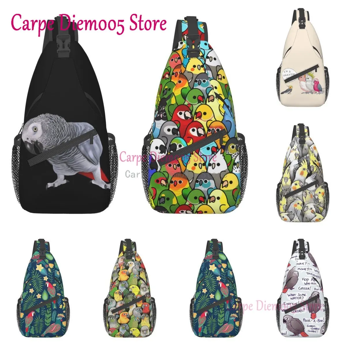 African Grey Parrot Sling Crossbody Chest Bag Men Shoulder Backpack for Hiking