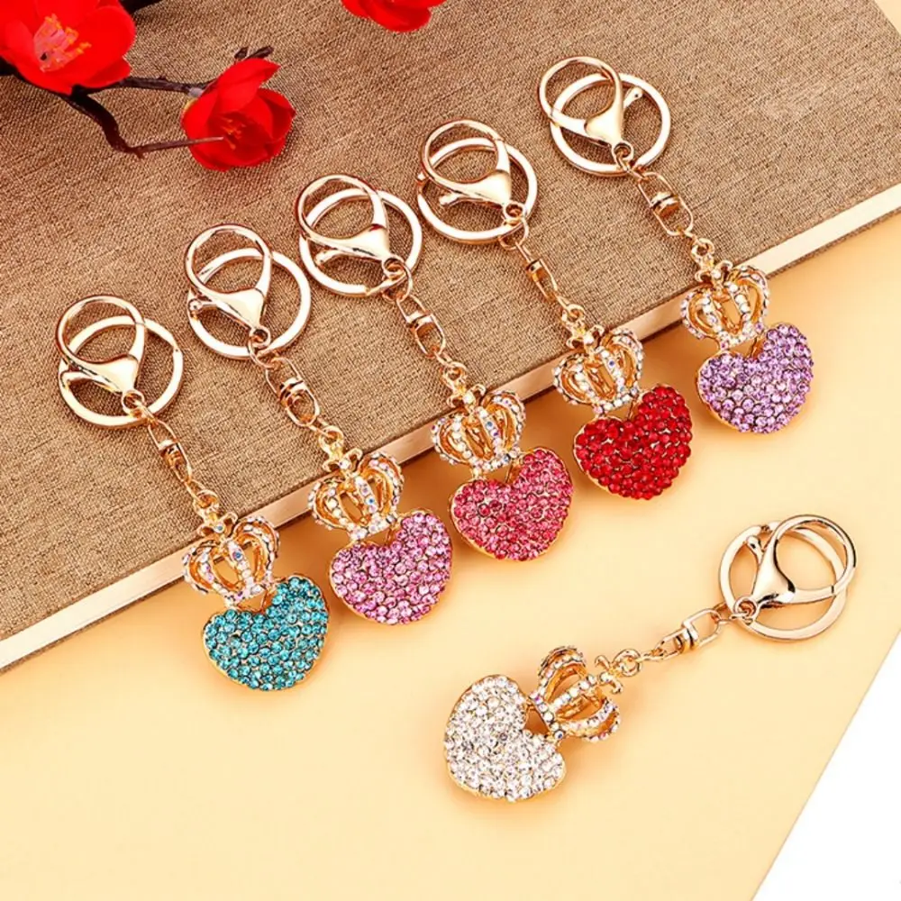 

Fashion Crown Valentine Loveheart Key Chain Rhinestones Colorful Loveheart Keychain Alloy Cute Valentine Love Pendant Women