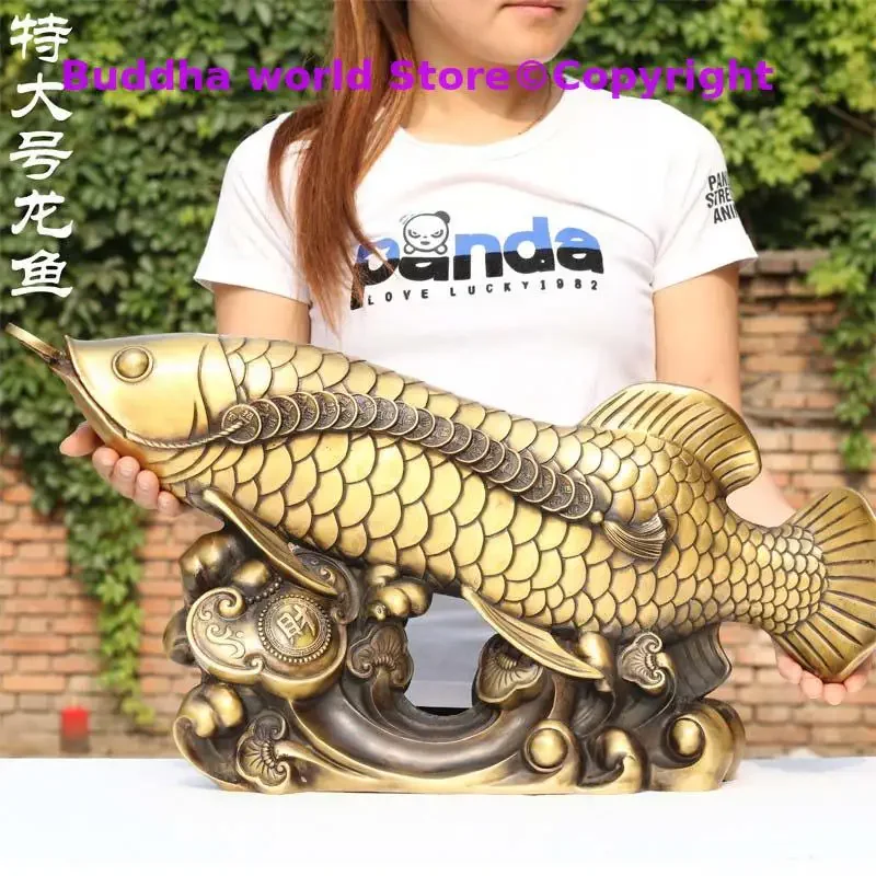 large HOME Company SHOP ROOM TOP Efficacious Talisman GOOD LUCK Recruit Money Arowana Golden Fish FENG SHUI copper Retro statue