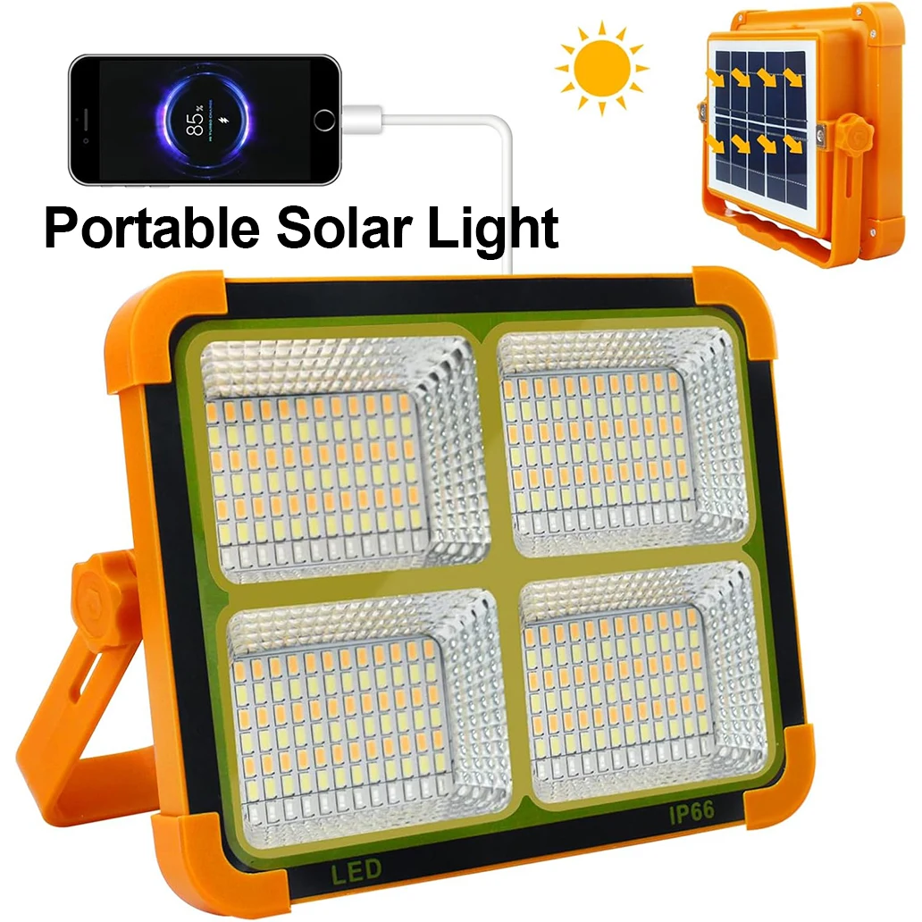 Lámpara Solar LED Portátil Recargable, Reflector IP66 Impermeable, Luz de Trabajo para Exteriores, Camping, Emergencias y Reparaciones