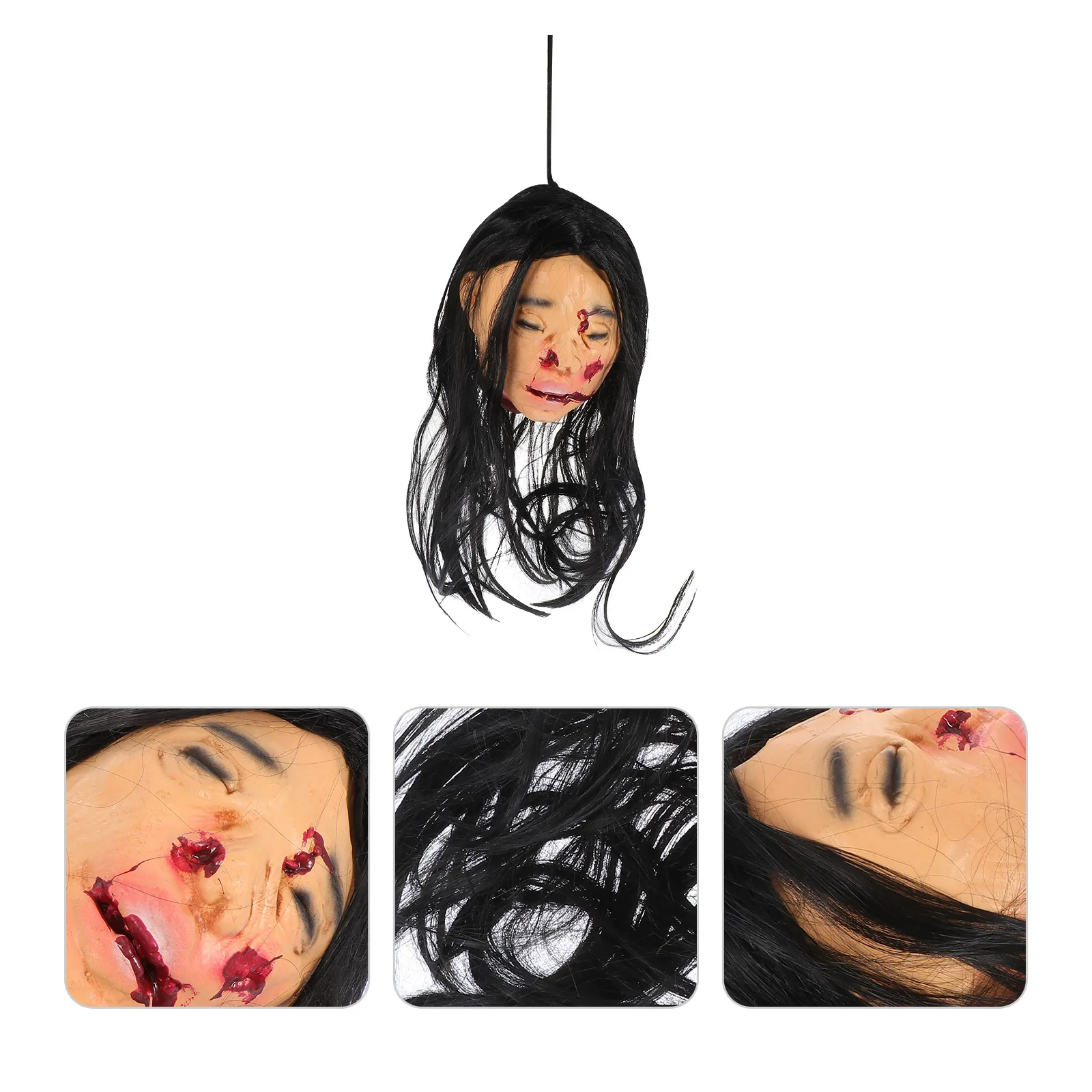 

1pc Long Hair Sadako Head Halloween Hanging Ghost Decor Haunted Party Prop Home Bar Decoration Horror Skull