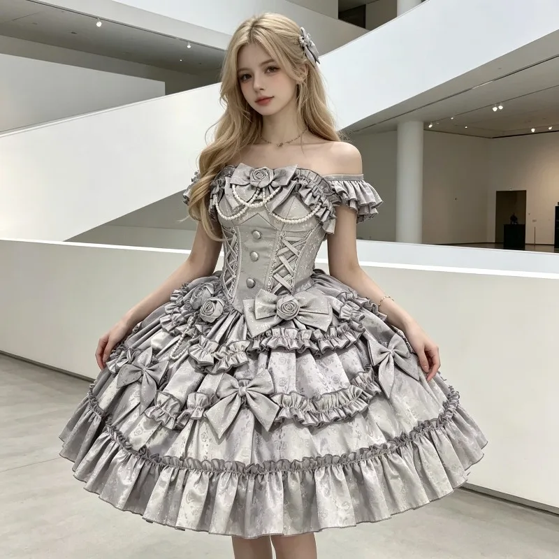 Babaluya Heavy Industries Lolita Dress, Wine Red Waist, Fishbone Princess Dress, Elegant and Gorgeous Tea Party Puff Dress