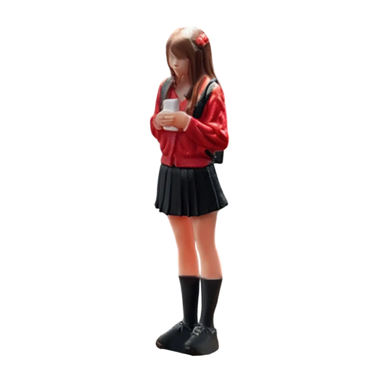 1:64 Girl with Short Skirt Model Resin Girl Model Mini Long Hair Figure for Train Station Layout Desktop Decoration DIY Scene