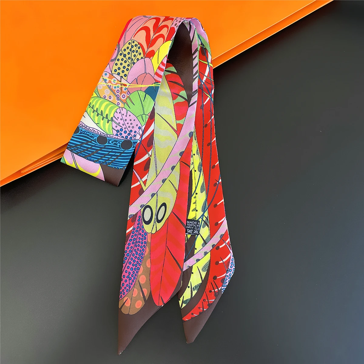 2024 Brand Design Gorgeous Feather Women Scarf Luxury Silk Scarf Fashion Hair Headband Foulard Skinny Bag Scarves Neckerchief