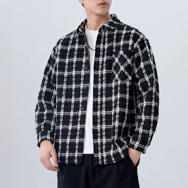 2025 Spring and autumn new Chenille plaid shirt men's casual fashion coat top