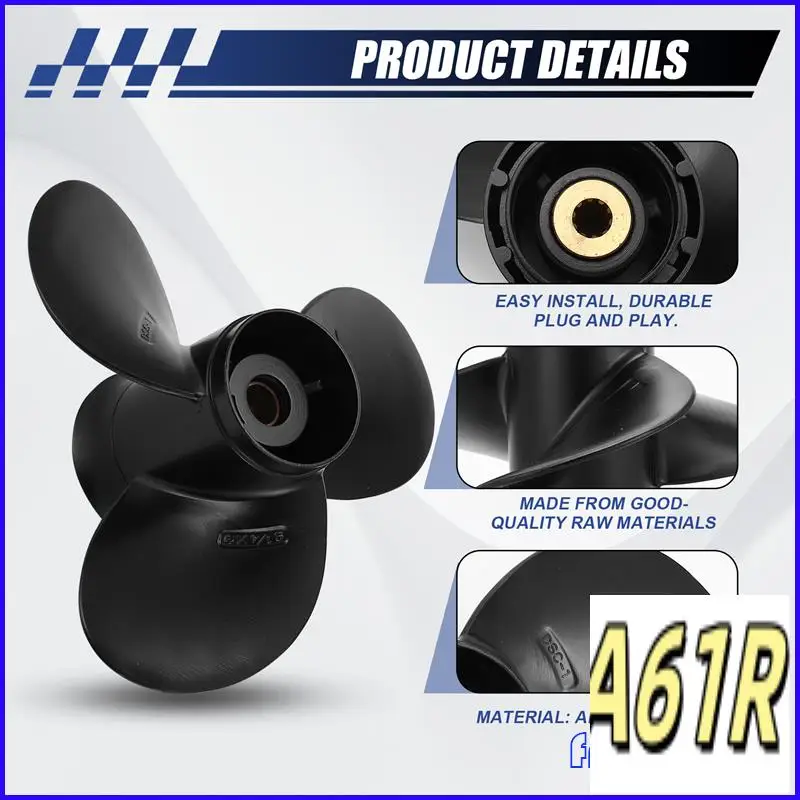 

R1-Outboard Propeller 58100-93723-019 For Suzuki 8-20Hp 9 1/4 X 9 Aluminum Alloy 3 Blade Black 10 Spline Tooth R Rotation
