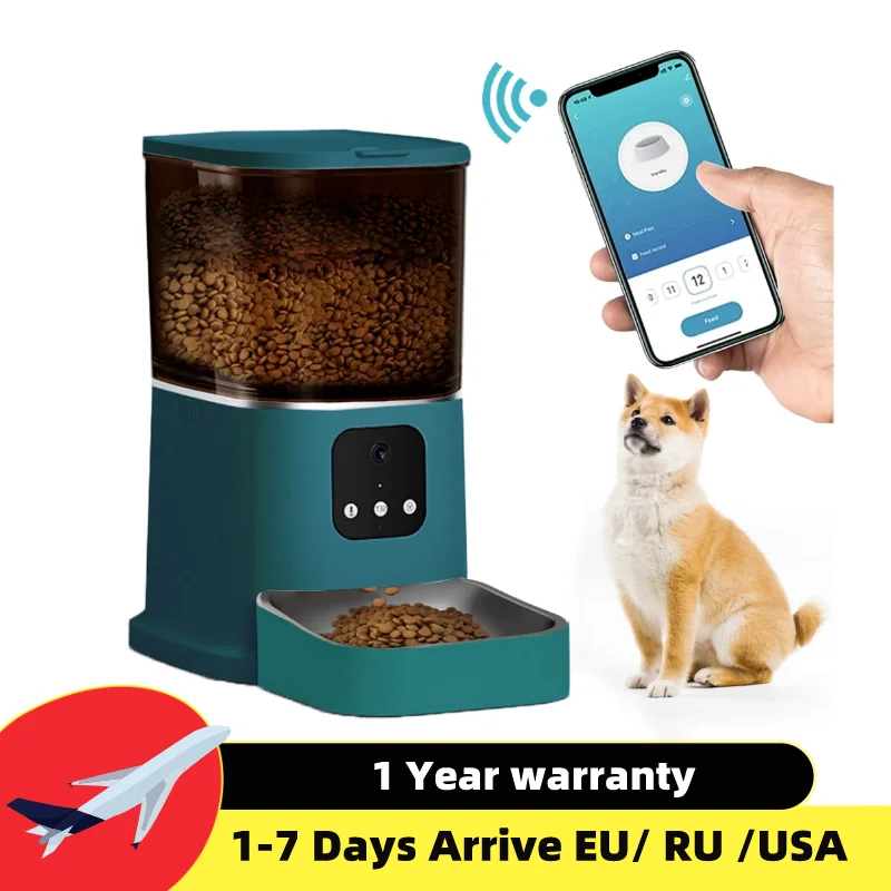 Alimentador automático para gatos, temporizador con cámara de vídeo, alimentador inteligente para mascotas, dispensador inteligente de comida seca, tazón recortado por voz, 6L