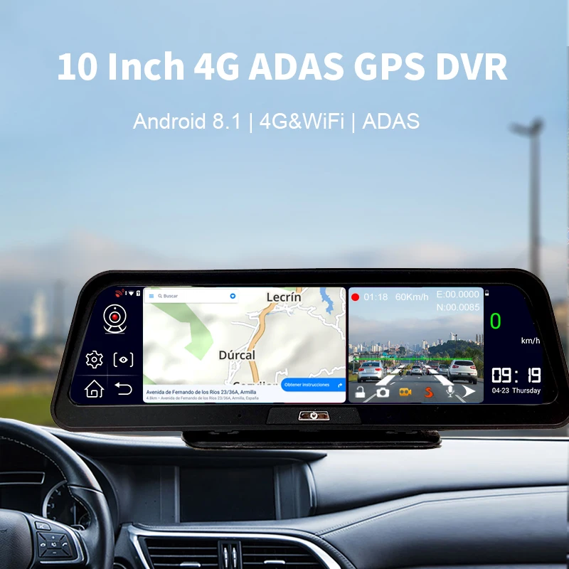 

10 inch vehicle Auto dashcam Sat nav Car GPS Navigation 4G ADAS Full HD 1080P car DVR Android 8.1 navigator europe map