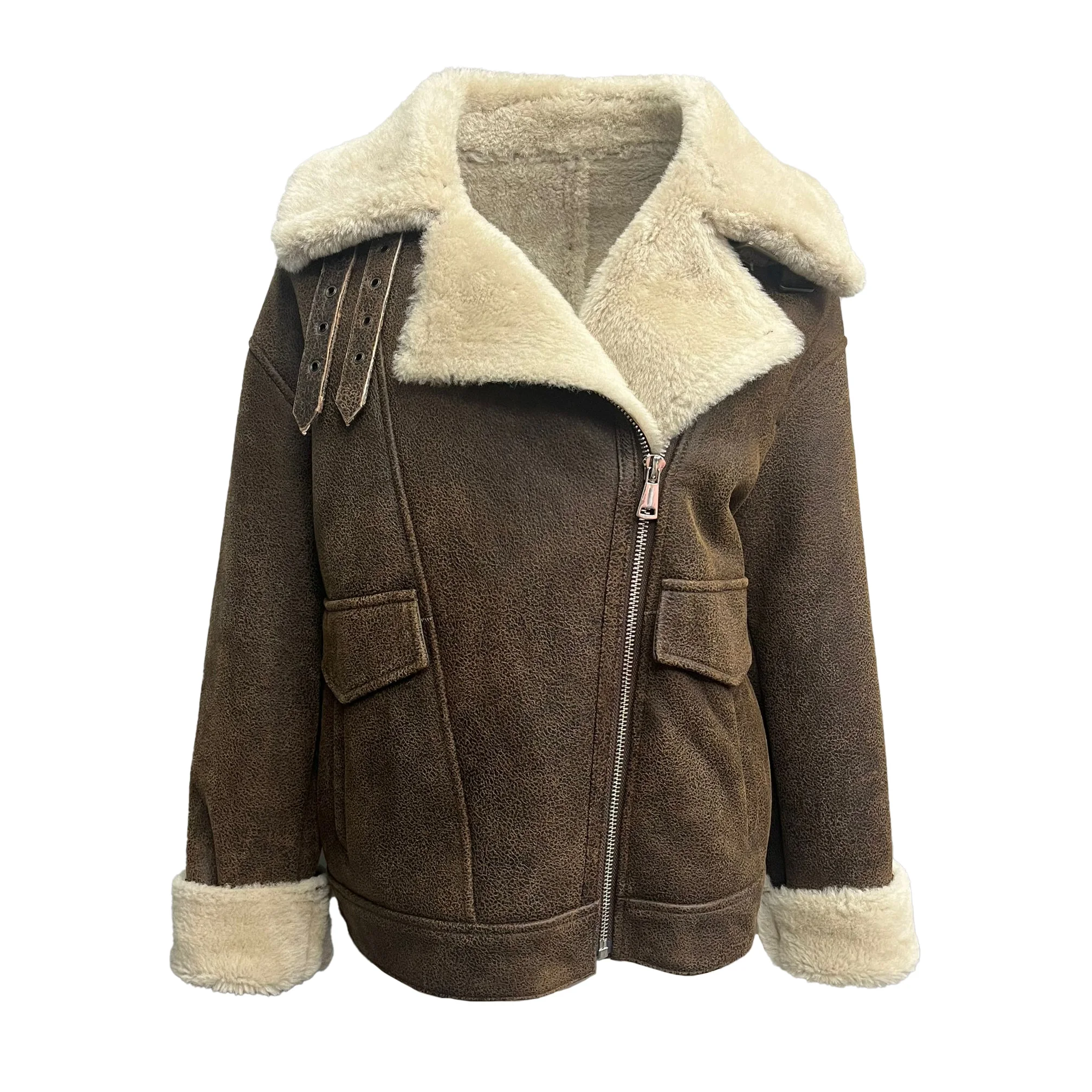 Genuine Sheepskin Shearling Fur Coat Women Real Leather Jacket Thick Warm Winter Lamb Jacket