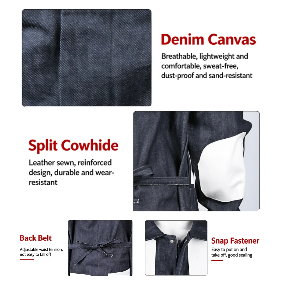 Abrasive Blast Suit Spray Paint Sandblasting Protective Safety Work Overalls Denim with Cowhide Outfit